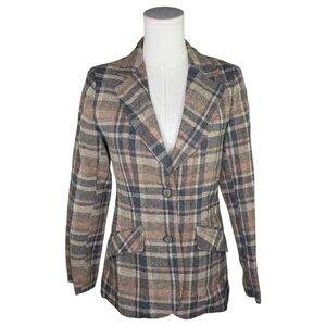 1970s 1980s Vintage David N Plaid Wool Blend Blazer Jacket Preppy Academia